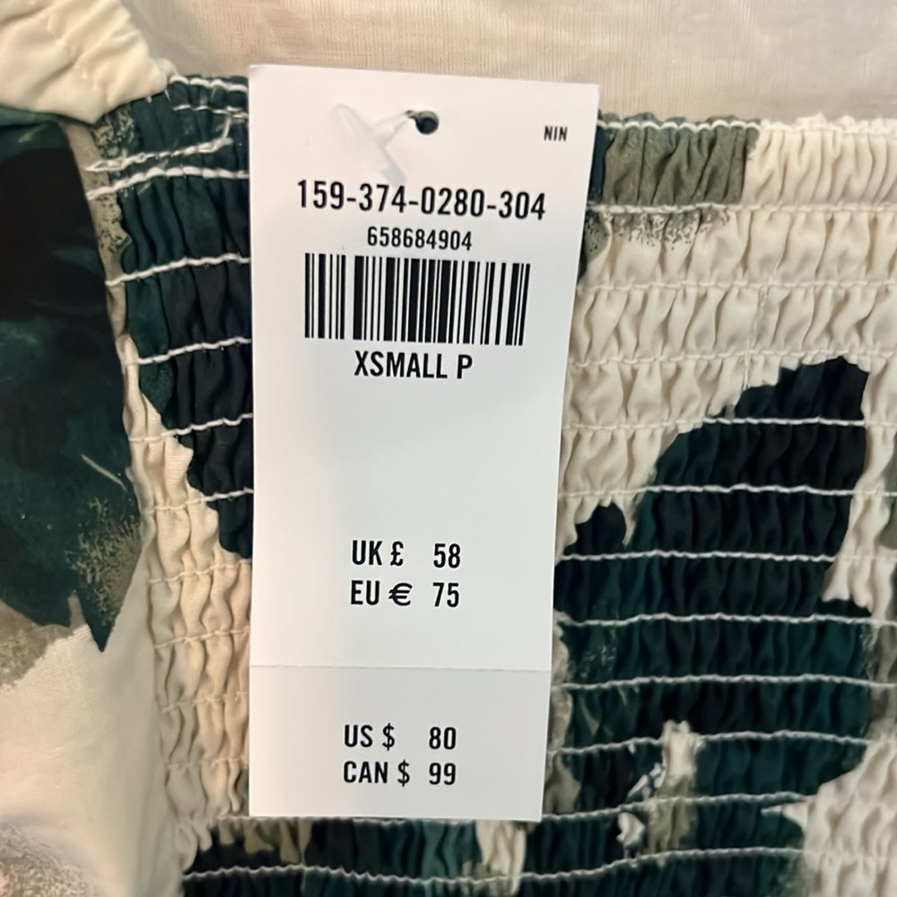 NWT 💚 Abercrombie & Fitch Emerson Green 👗 & Cream Floral Puff Sleeve Dress XSP - Picture 10 of 10